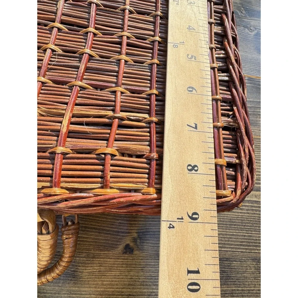 Wicker Picnic Basket Woven Storage Basket w Handle Latch Vintage Style 13.5" - Picture 7 of 12